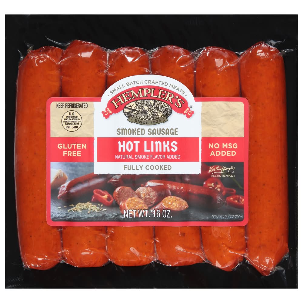 Hempler's Fully Cooked Smoked Sausage, Hot Links (16 oz, 6 ct)