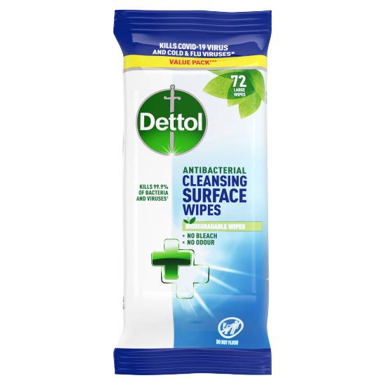 Dettol Large, Antibacterial Cleansing Surface Wipes (72 pack)