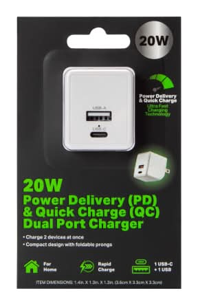 20W Power Delivery & Quick Charge Dual Port Wall Charger White