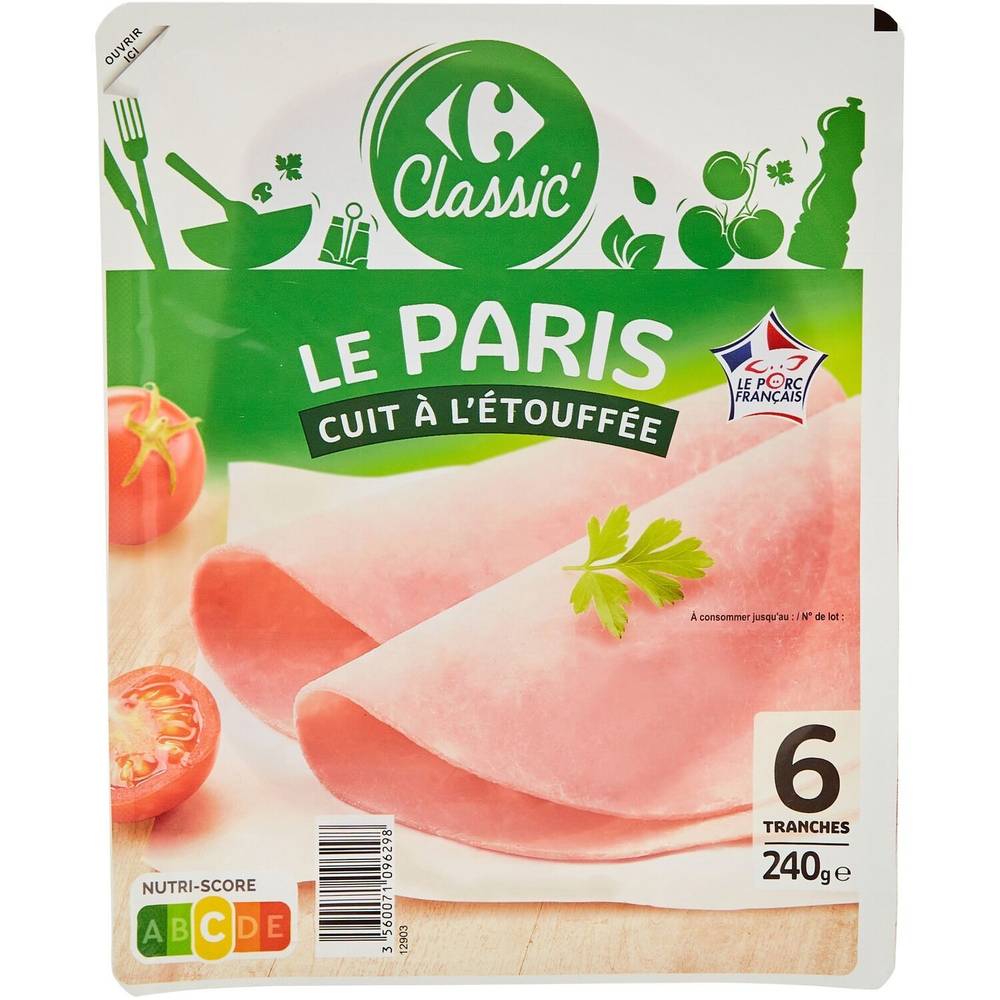 Carrefour Classic' - Jambon le Paris cuit à l'étouffée (6 pièces)