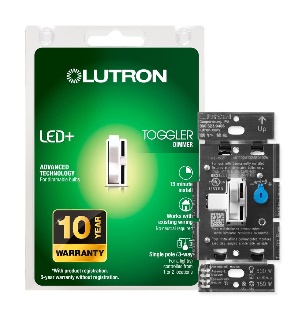 Lutron Toggler Led+ Dimmer Switch For Dimmable Led and Incandescent Bulbs