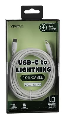 Vivitar USB-C to Lightning Charging Cable, 10 ft., White (STP5201-WHT-T35-12)