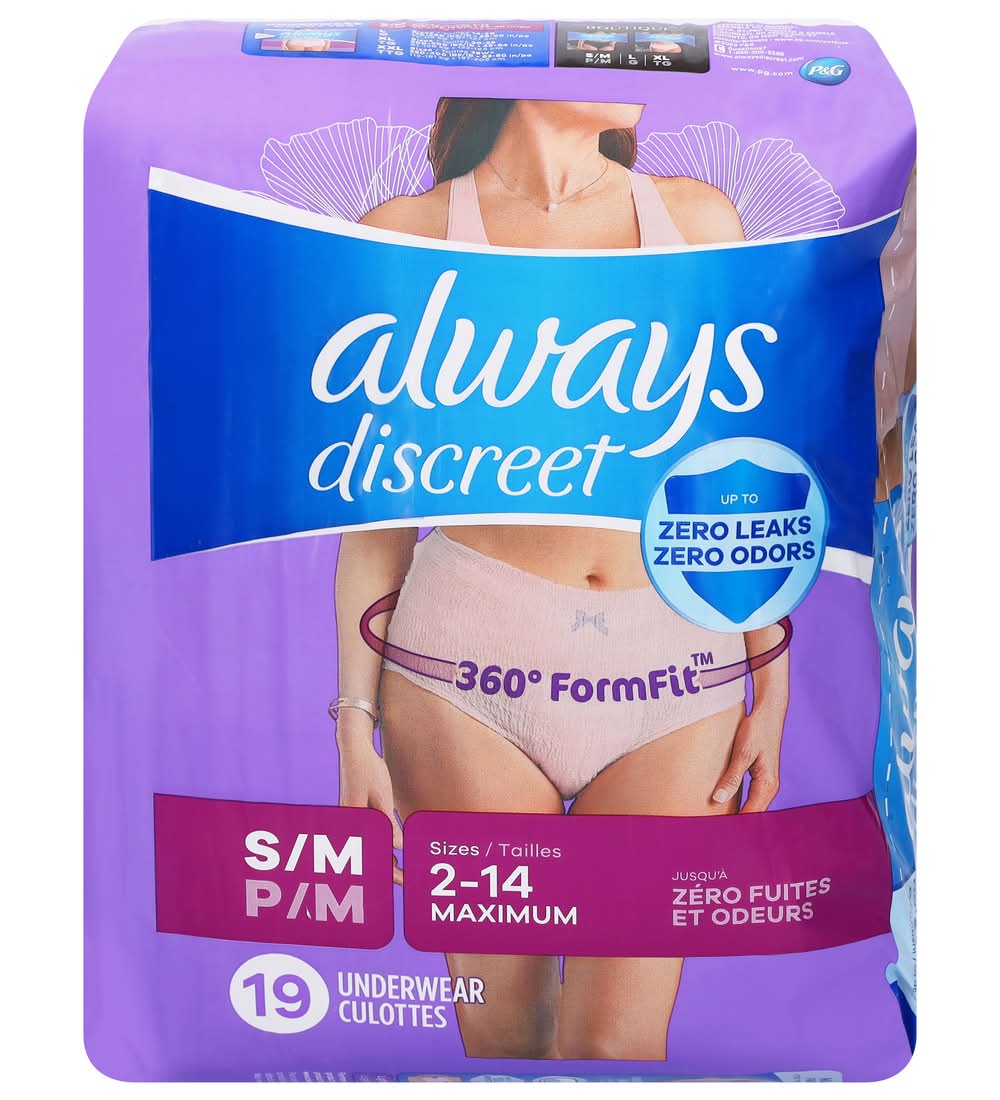 Always Discreet Maximum Absorbency Underwear, Women, S/M (1.9 lbs, 19 ct)