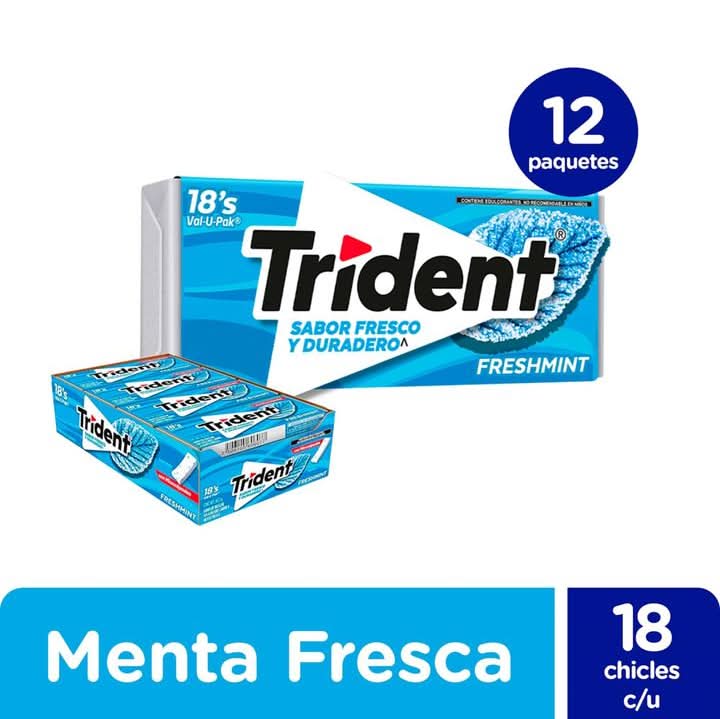 Trident · Goma de mascar con microcápsulas sin azúcar, menta fresca (30,6 g)
