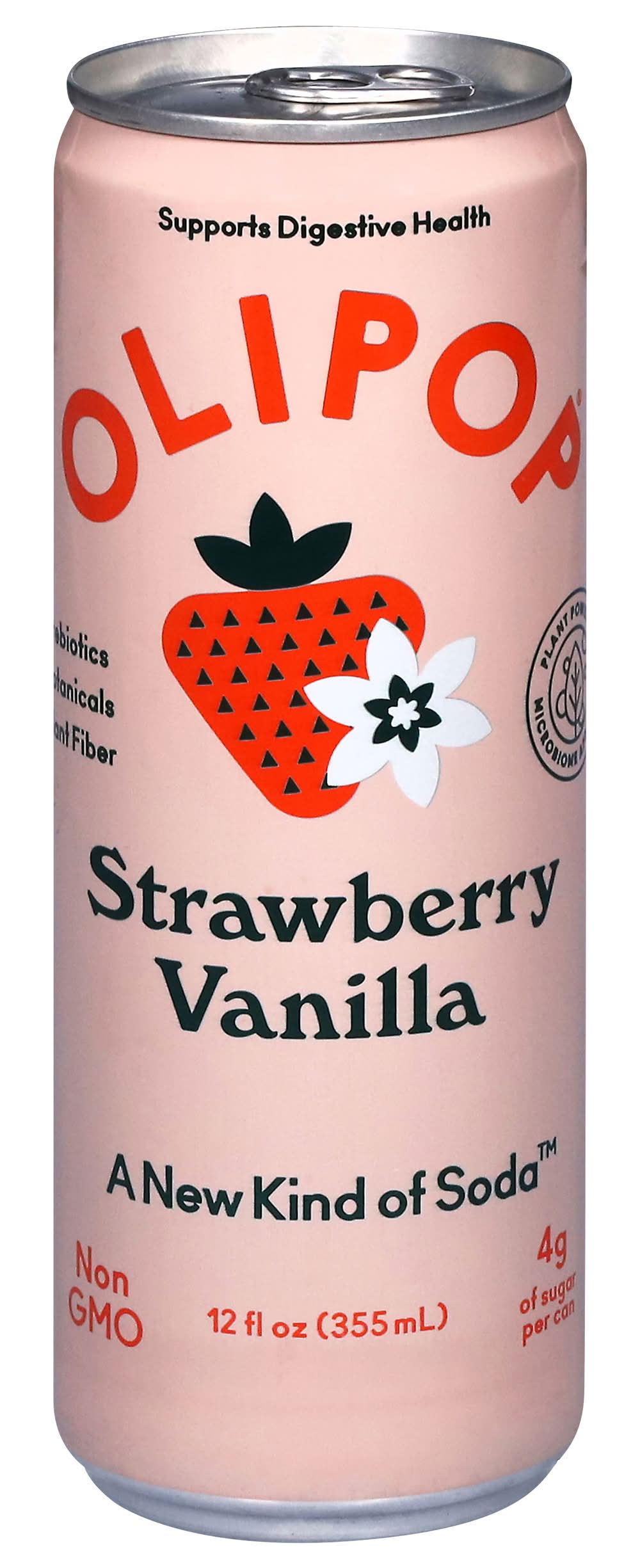 Olipop Soda, Strawberry - Vanilla (12 fl oz)