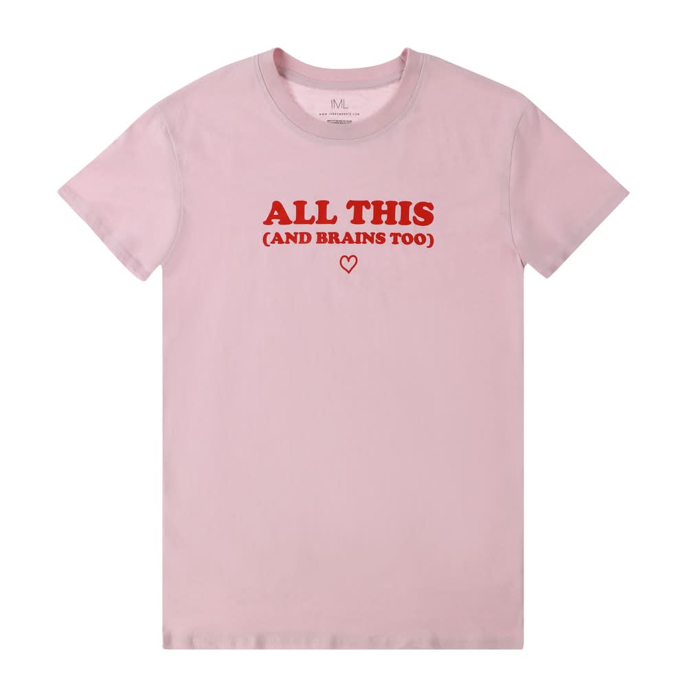 All This (And Brains Too) Graphic Tee Large Pastel Pink