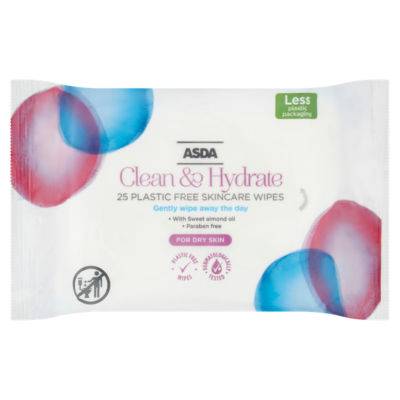 ASDA Clean & Hydrate Plastic Free Skincare Wipes (25 pack)