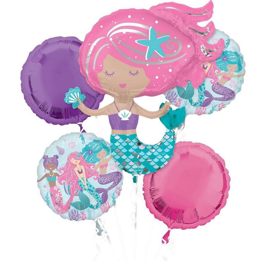Uninflated Shimmering Mermaid Foil Balloon Bouquet, 5pc