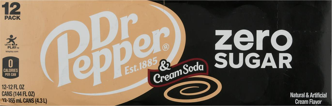 Dr Pepper Zero Sugar Cream Soda (12 pack, 12 fl oz)