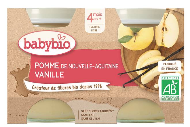 Babybio - Pomme de nouvelle aquitaine vanille bio dès 4 mois et plus (2 pièces)