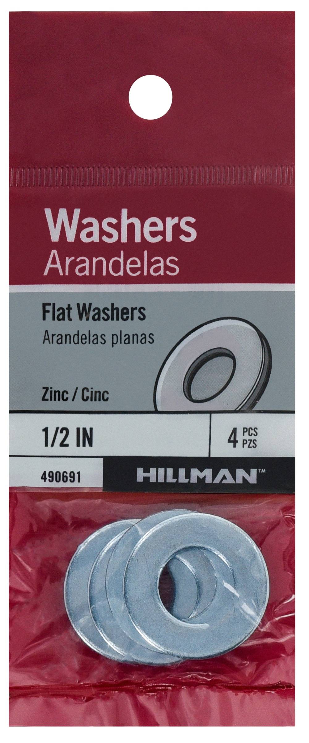 Hillman 1/2-in Zinc-plated Standard Flat Washer (4-Count) | 490691