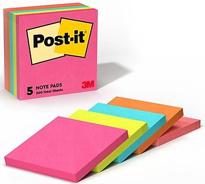 Post-it Notes, 3 x 3, Poptimistic Collection, 100 Sheet/Pad, 5 Pads/Pack (6545PK)