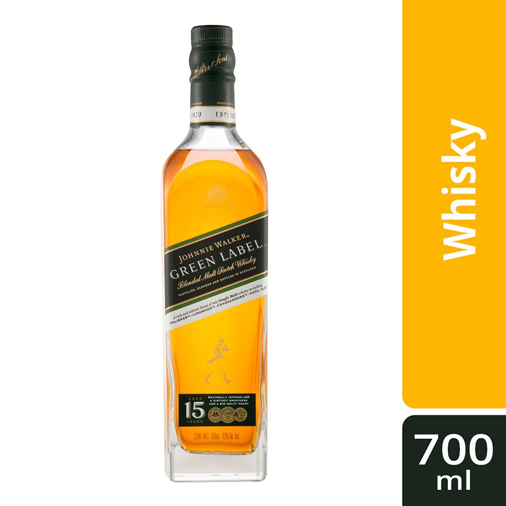 Johnnie walker whisky green label 15 años (700 ml)