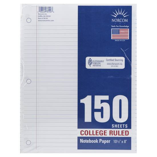 Norcom College Ruled 10.5" X 8" Notebook Paper