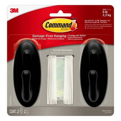 Command Curtain Rod Hooks, Black (2 ct)