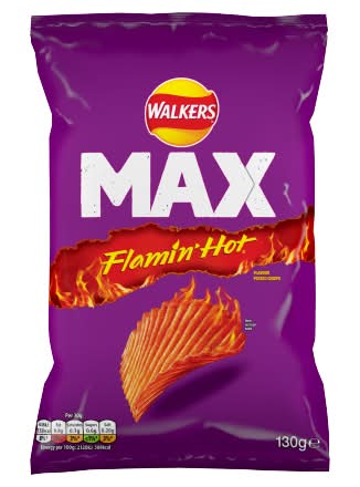 Walkers Flamin' Hot, Max Extra Potato Crisps (130g)