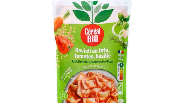 Céréal Bio Ravioli tomates, tofu & basilic, sans viande, bio La portion de 267g