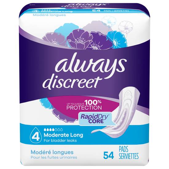 Always Discreet Moderate Long Absorbency Pads (54 ct)