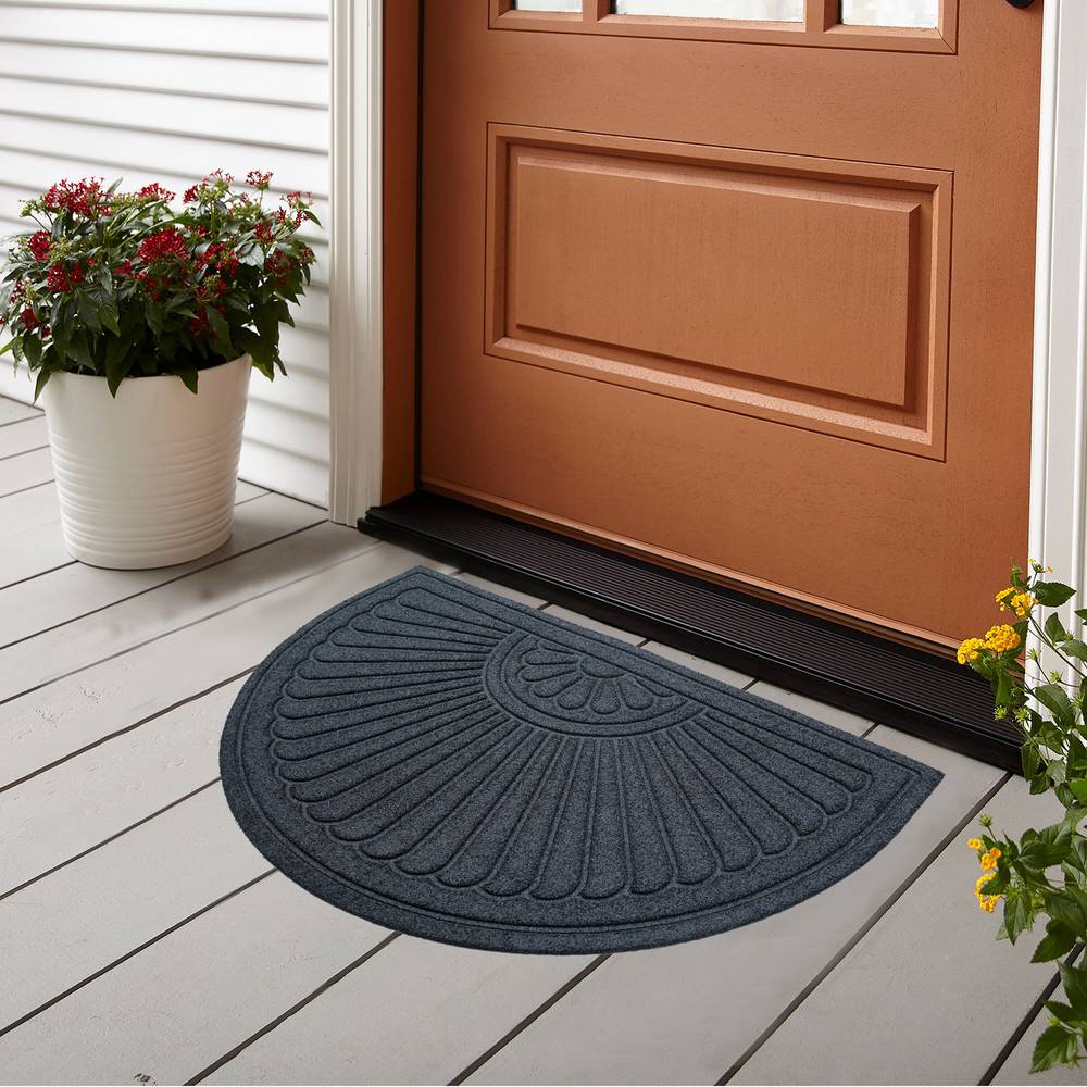 allen + roth 2-ft x 3-ft Grey Polypropylene/Rubber Half-round Indoor or Outdoor Decorative Door Mat | WG-HRGRSTEX-2439