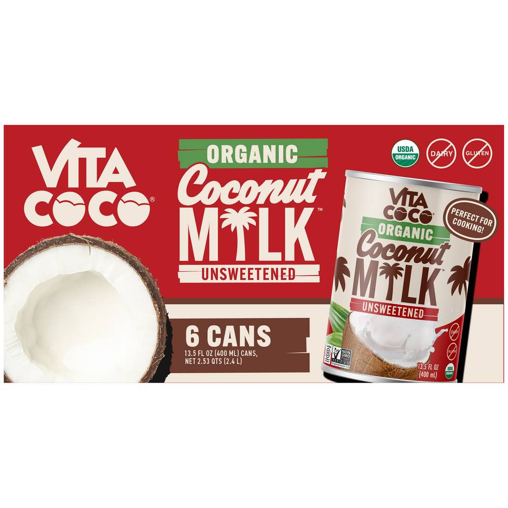 Vita Coco Organic Coconut Milk Unsweetened, 13.5 fl oz, 6-count