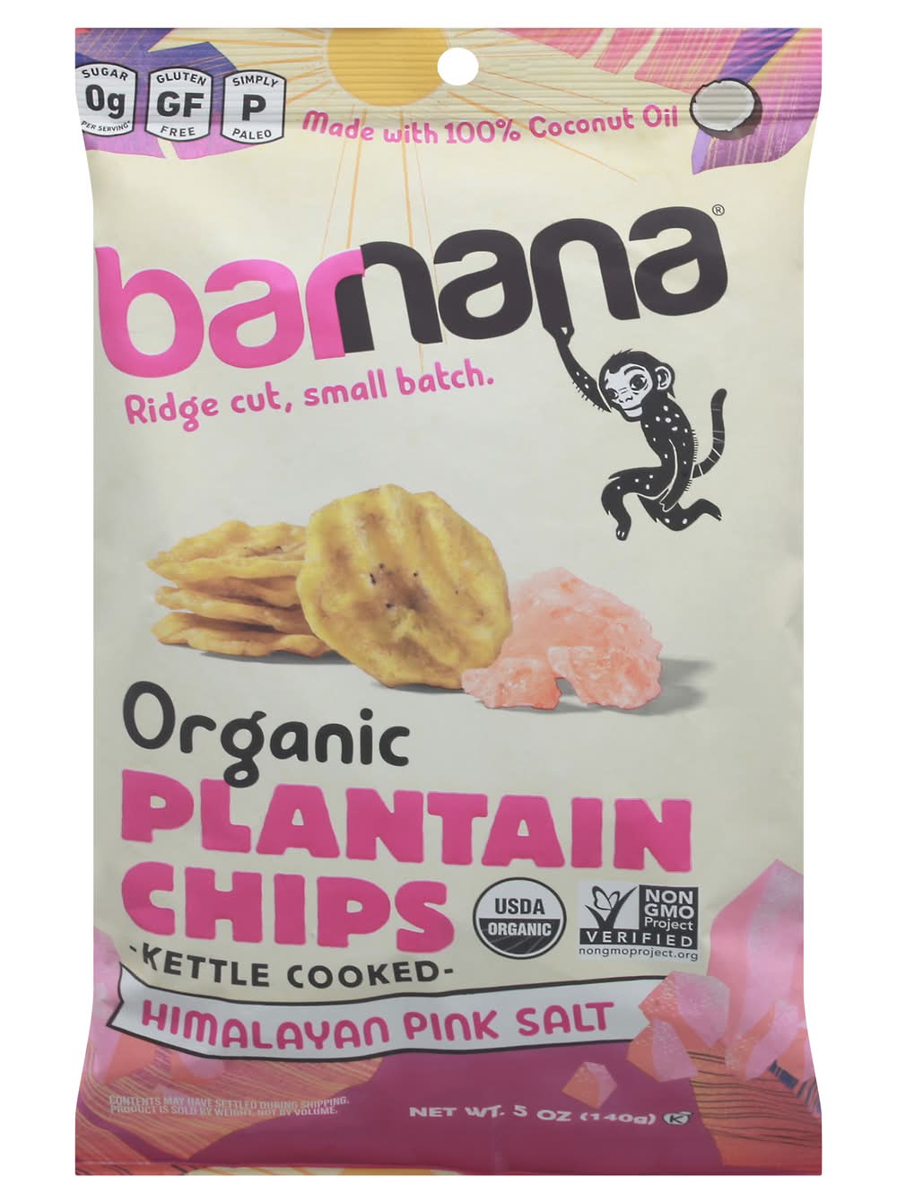 Barnana Organic Kettle Cooked Plantain Chips, Himalayan Pink Salt (5 oz)