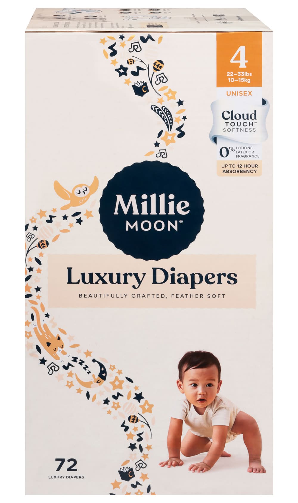 Millie Moon Cloud Touch Softness Luxury Diapers, Unisex, 4 (72 ct)