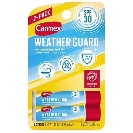 Carmex Weather Guard Moisturizing Lip Balm Stick with SPF 30 - 0.15 oz x 2 pack