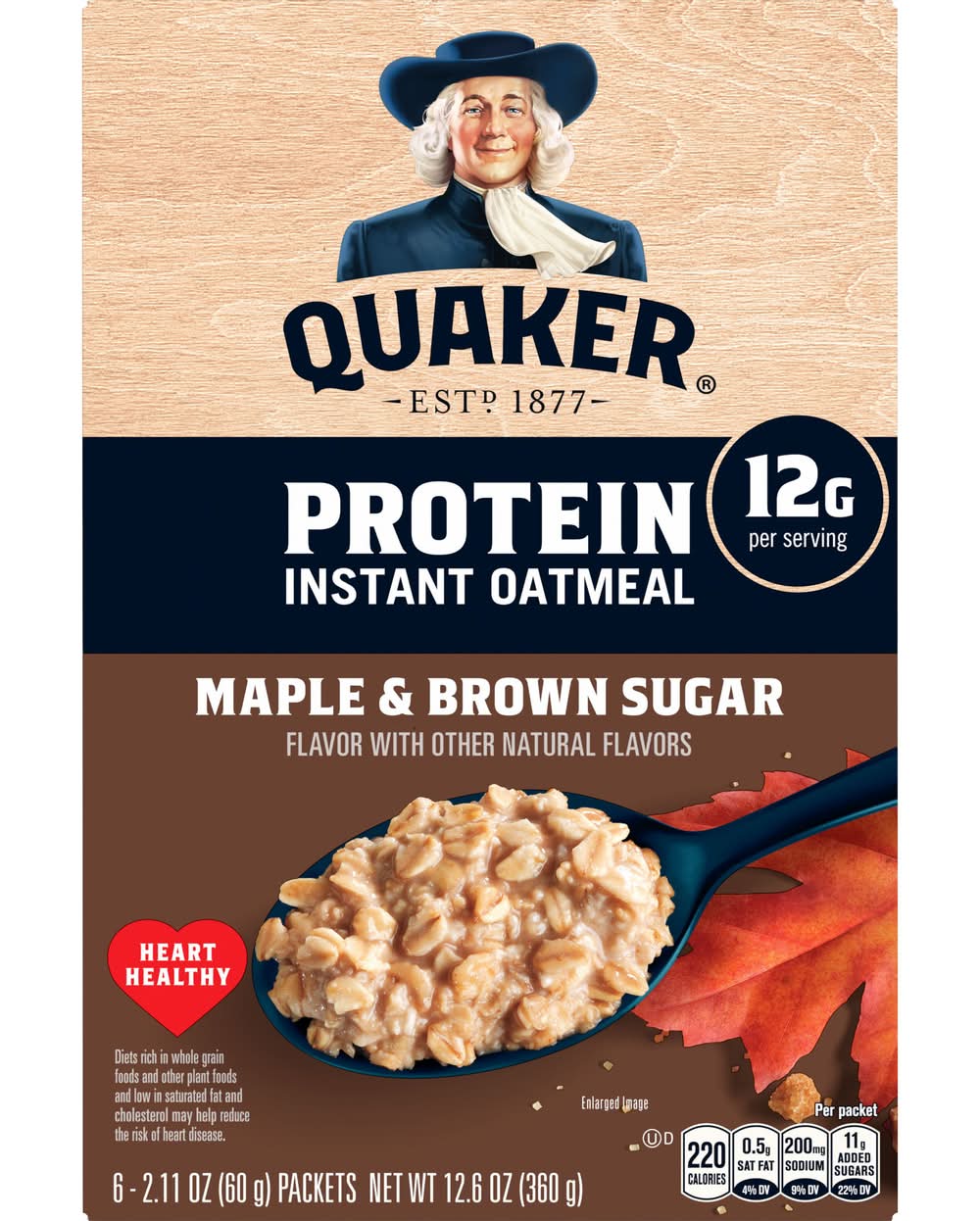 Quaker Protein Instant Oatmeal, Maple & Brown Sugar (6 x 2.11 oz)