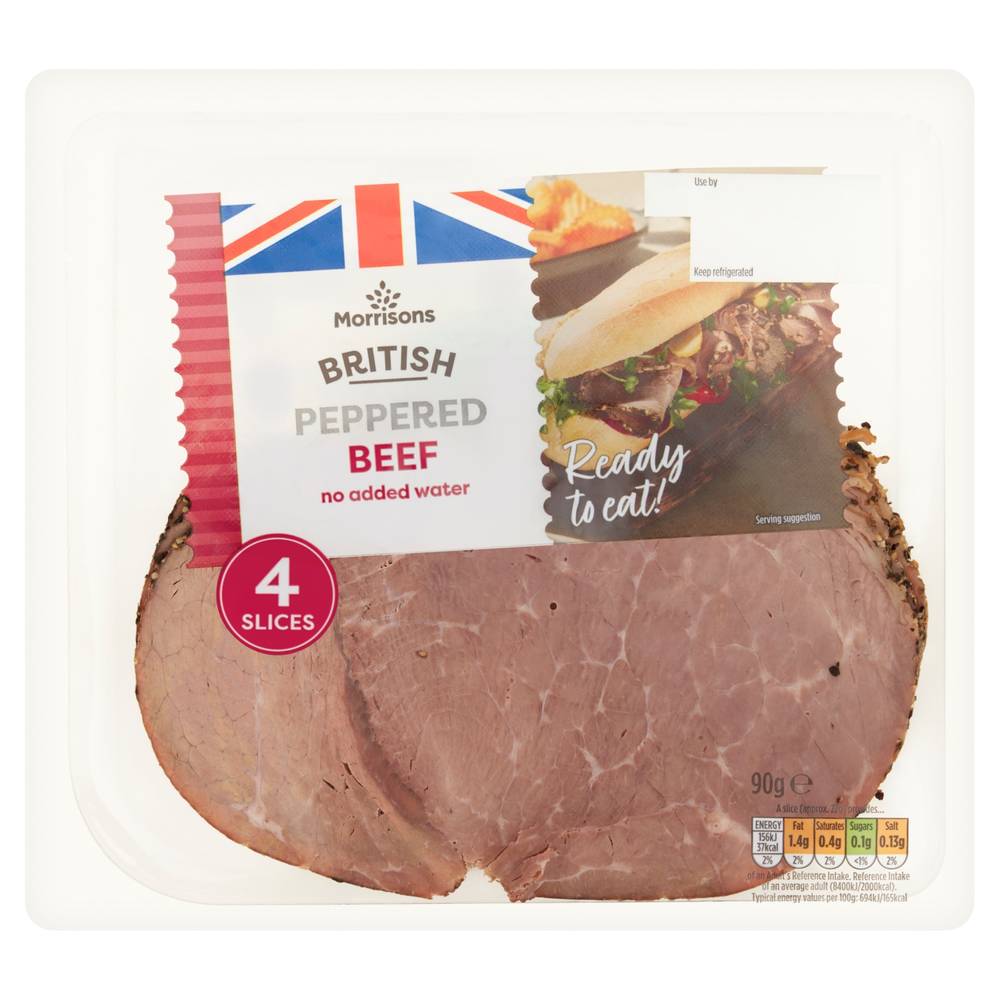 MORRISONS BRITISH ROAST PEPPERED BEEF SLICES 90G