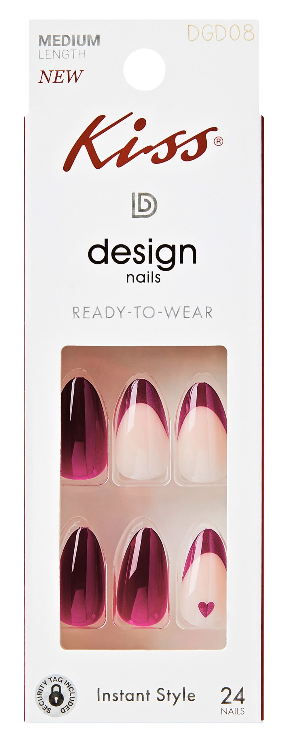 Kiss® Design Nails Medium Length 24-Pack Purple French Heart