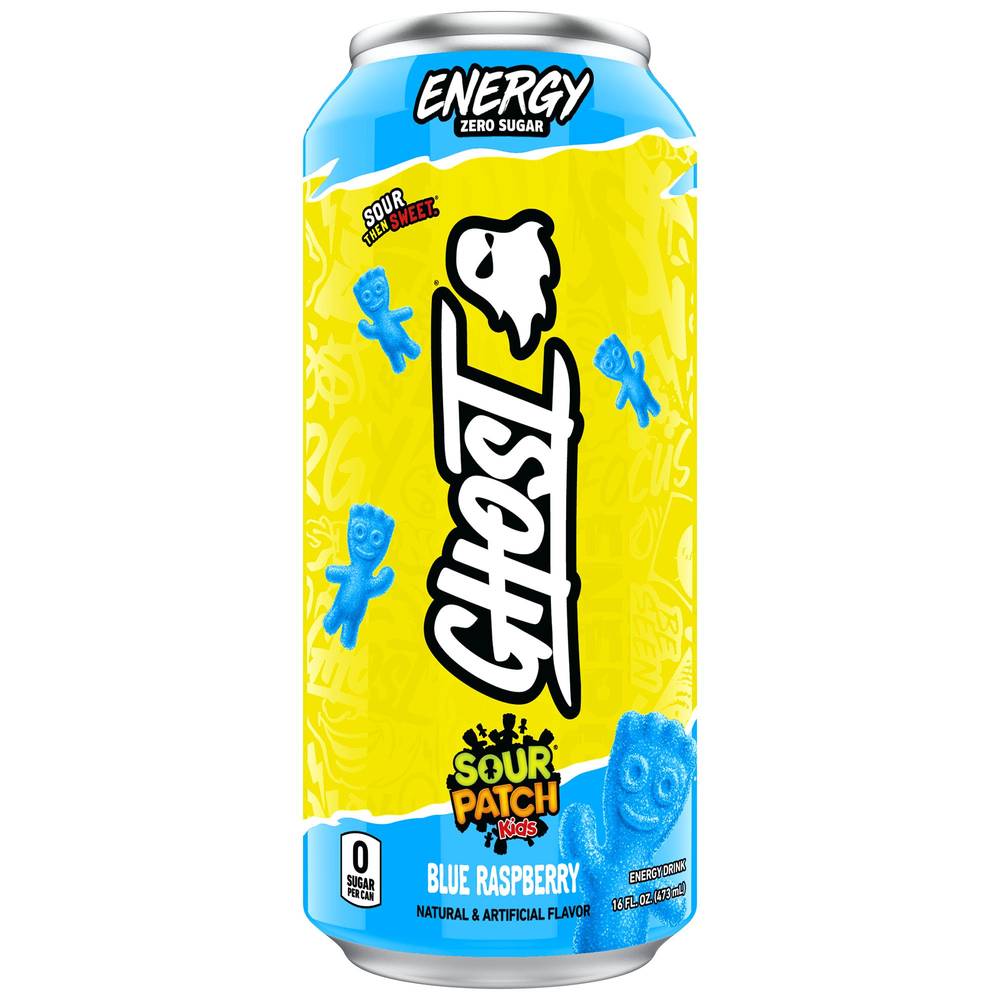 Ghost Energy Drink Zero Sugar Sour Patch Kids, Blue Raspberry (12 x 16 fl oz)