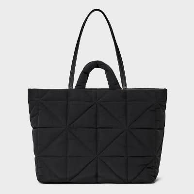 A New Day Double Handles Puff Shopper Tote Handbag, Black