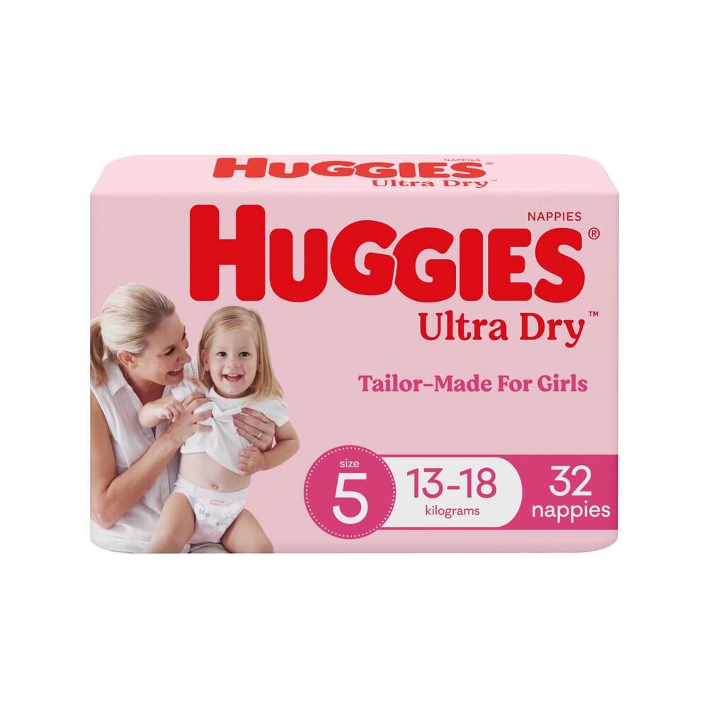 Huggies Ultra Dry Nappies Walker 13-18kg Girl (32 pack)