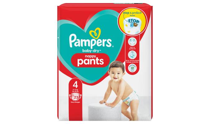 Pampers Baby-Dry Nappy Pants Size 4, 23 Nappies, 9kg-15kg, Carry Pack