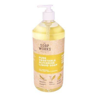 The Soap Works Pure Vegetable Glycerine Liquid Hand, Body Soap and Shampoo (1 L)