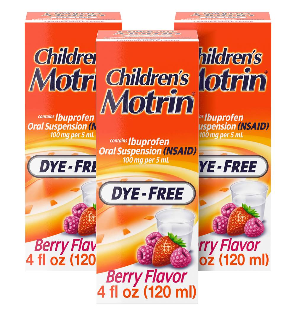 Children's Motrin 100 Mg Ibuprofen Fever Reducer & Pain Reliever, Berry (4 fl oz, 3 ct)