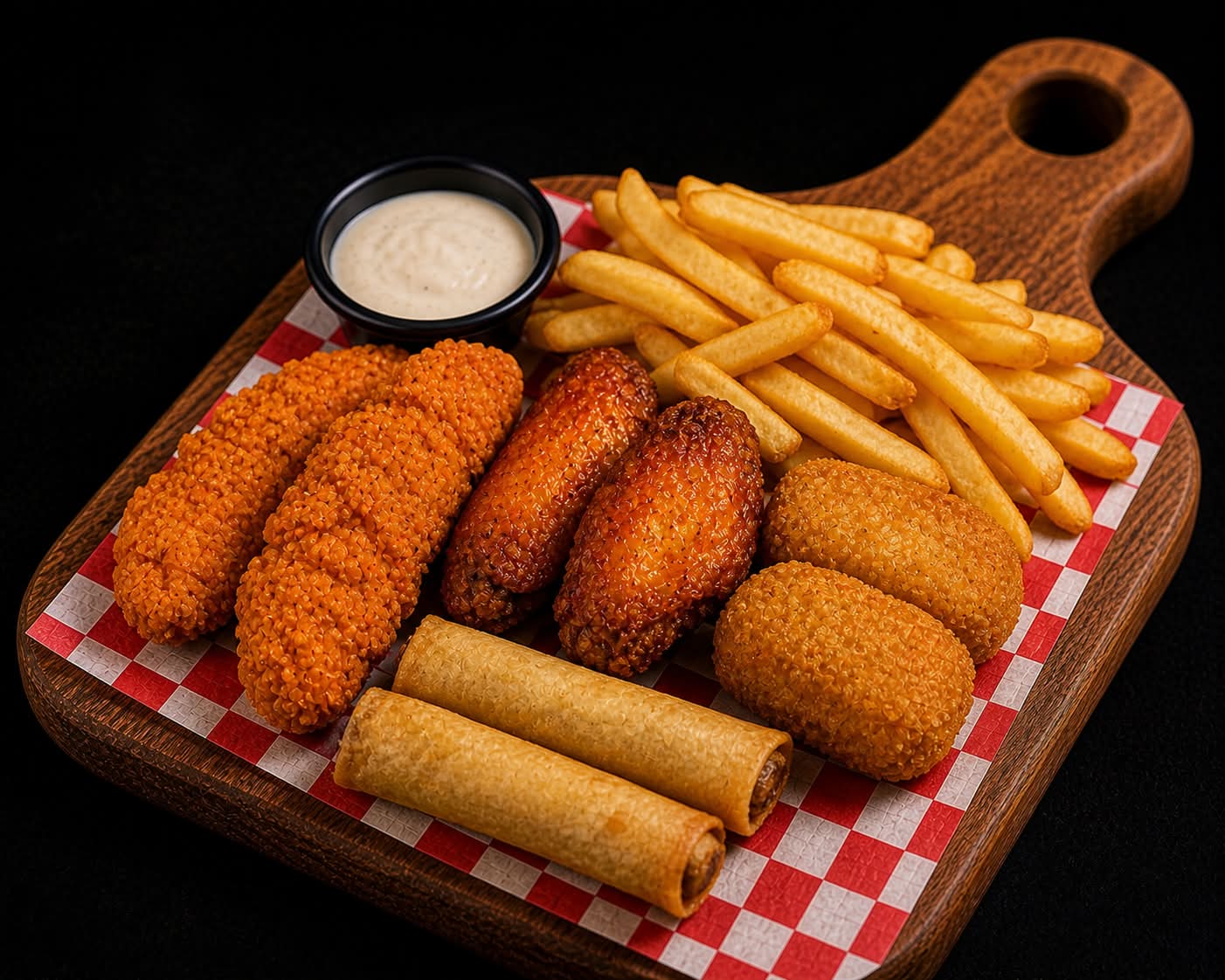 2 TENDERS + 2 WINGS + 2 NUGGETS + 2 NEMS + FRITES