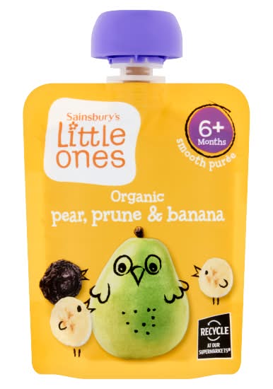 Sainsbury's Little Ones Organic Pear Prune & Banana Smooth Puree 4+ Months (70g)