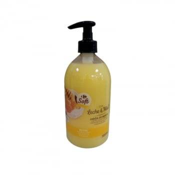 Jabón de manos leche y miel Soft Carrefour 500 ml.