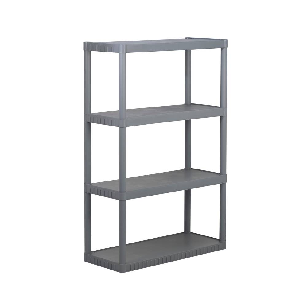 Project Source Plastic 4-Tier Utility Shelving Unit (34.75-in W x 15.06-in D x 52.625-in H), Gray, (50-lb Capacity Per Shelf) | 356527