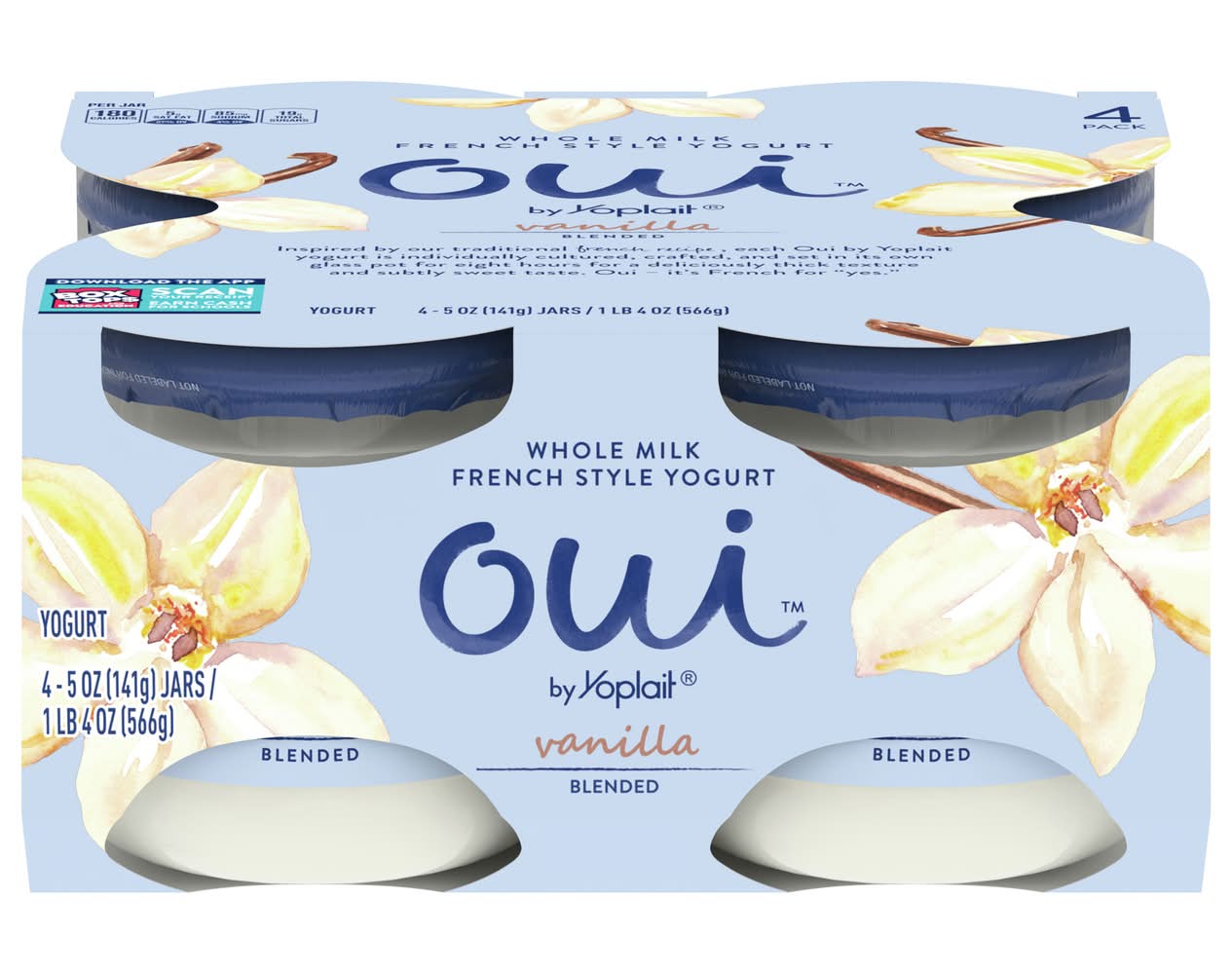 Oui Vanilla Blended French Style Yogurt (4 x 5 oz)