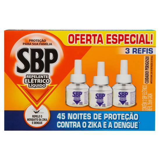 Sbp kit refil repelente elétrico líquido 45 noites (3 un, 35 ml)