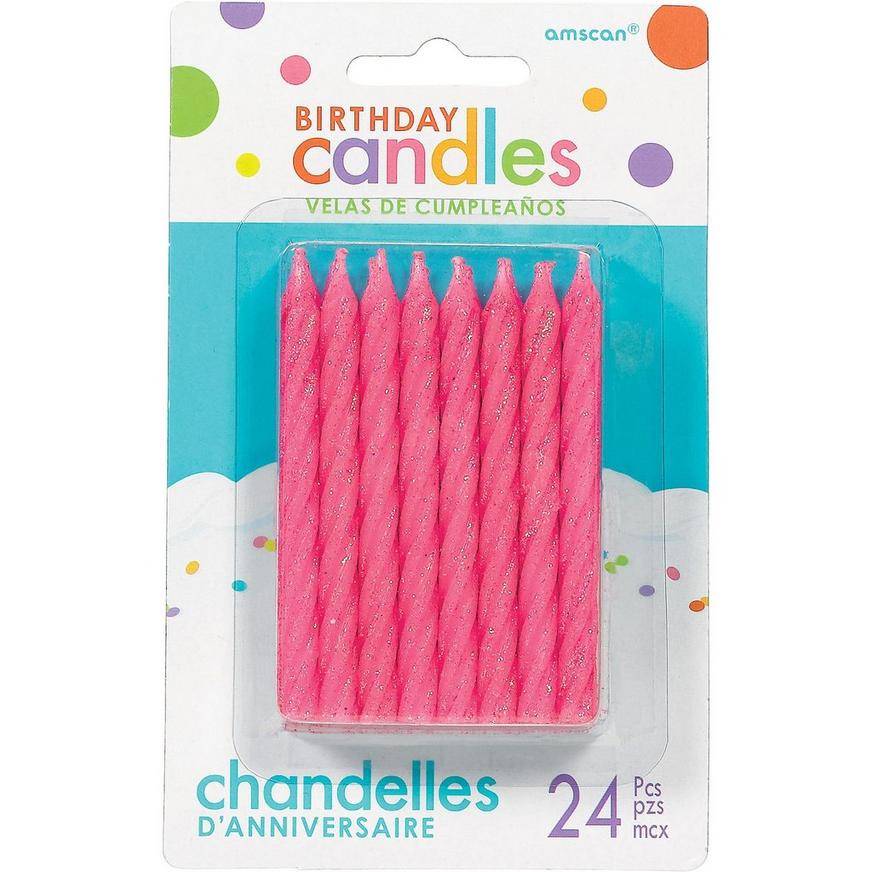 Party City Glitter Pink Spiral Birthday Candles (24 ct) (unisex/hot/pink)