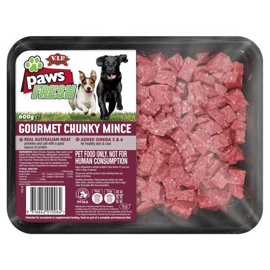 V.i.p Paws Fresh Adult Chilled Fresh Dog Food Chunky Beef Mince 600g
