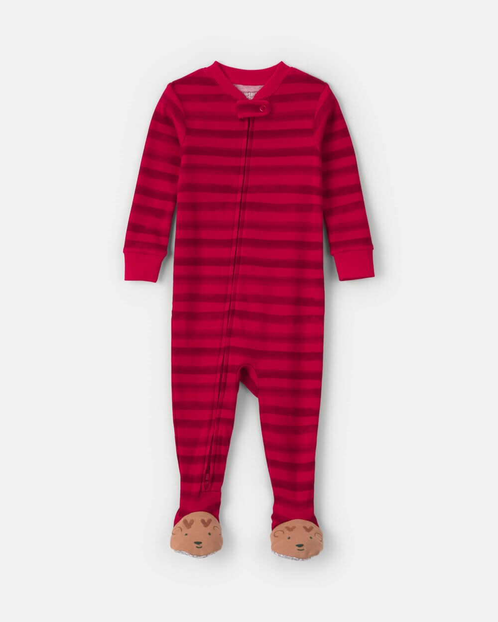 Toddler 1-Piece Striped Reindeer 100% Cotton Snug Fit Footed Pajama - Red - 2T