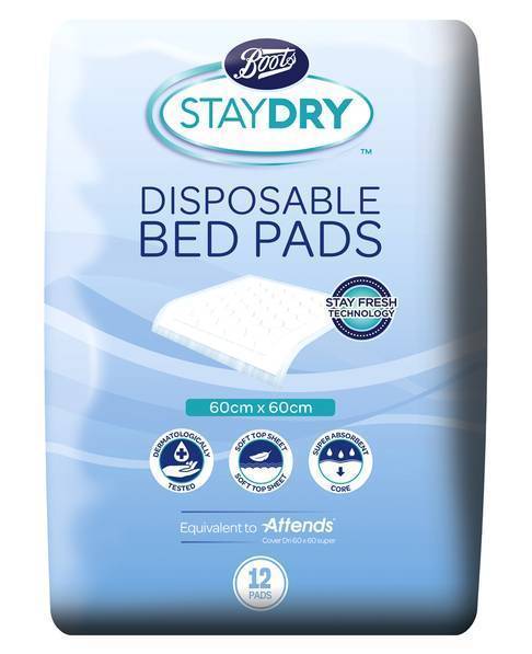 Boots 60x60cm12, Staydry Disposable Bed Pads (12 pack)