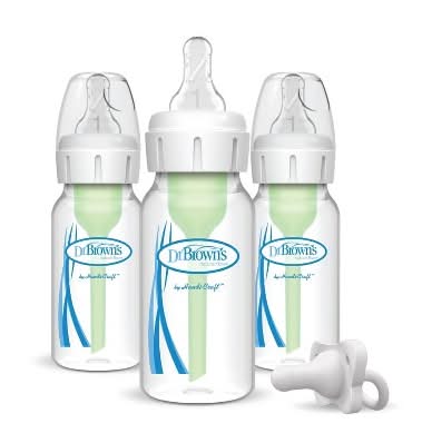 Dr. Brown's Anti Colic Options Narrow Baby Bottle, Gray Happypaci (3 ct)
