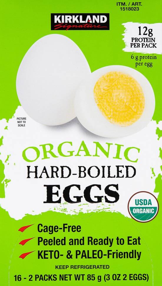 Kirkland Signature Organic Hard-Boiled Eggs, Cage Free, 2-pack, 16 ct