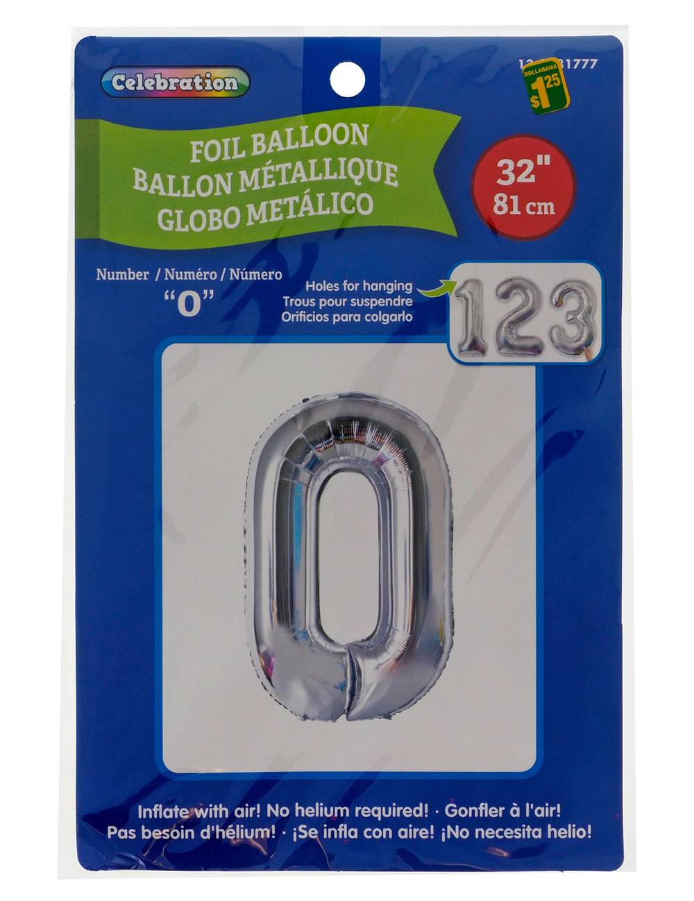 Célébration "0" Number Foil Balloon, 32'', Silver