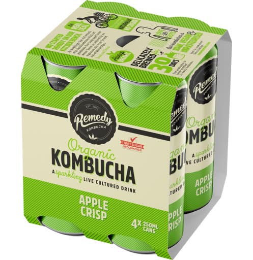 Remedy Organic Kombucha, Apple Crisp (4 x 250mL)